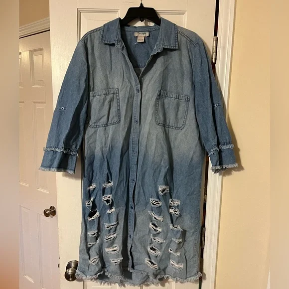 Star Style 1X distressed denim tunic dress - Picture 1 of 4